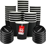 Zuvo 12oz Disposable Coffee Cups with Lids Pack of 50 Black Insulated