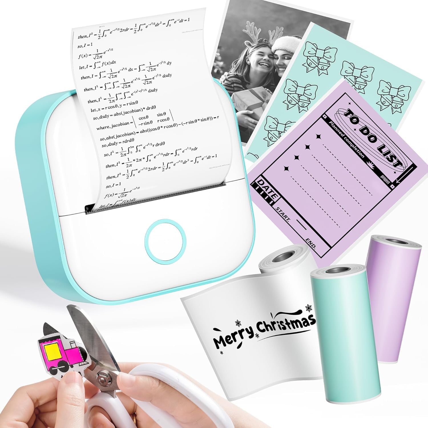 Phomemo Sticker Printer, T02 Mini Printer Bluetooth Portable Printer Inkless Sticker Printer with 3 Rolls, for DIY Creation, Study Notes, Pictures, Receipts, Smart AI APP for Phone & Tablet, Green