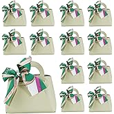 LPEIEB 12 Pack Leather Ribbon Candy Bag Gift Bags PU Wedding Gift Bags with Handle Ribbon Reusable Party Favor Boxes for Weddings Birthdays Christmas Baby Showers Halloween(Matcha Green)
