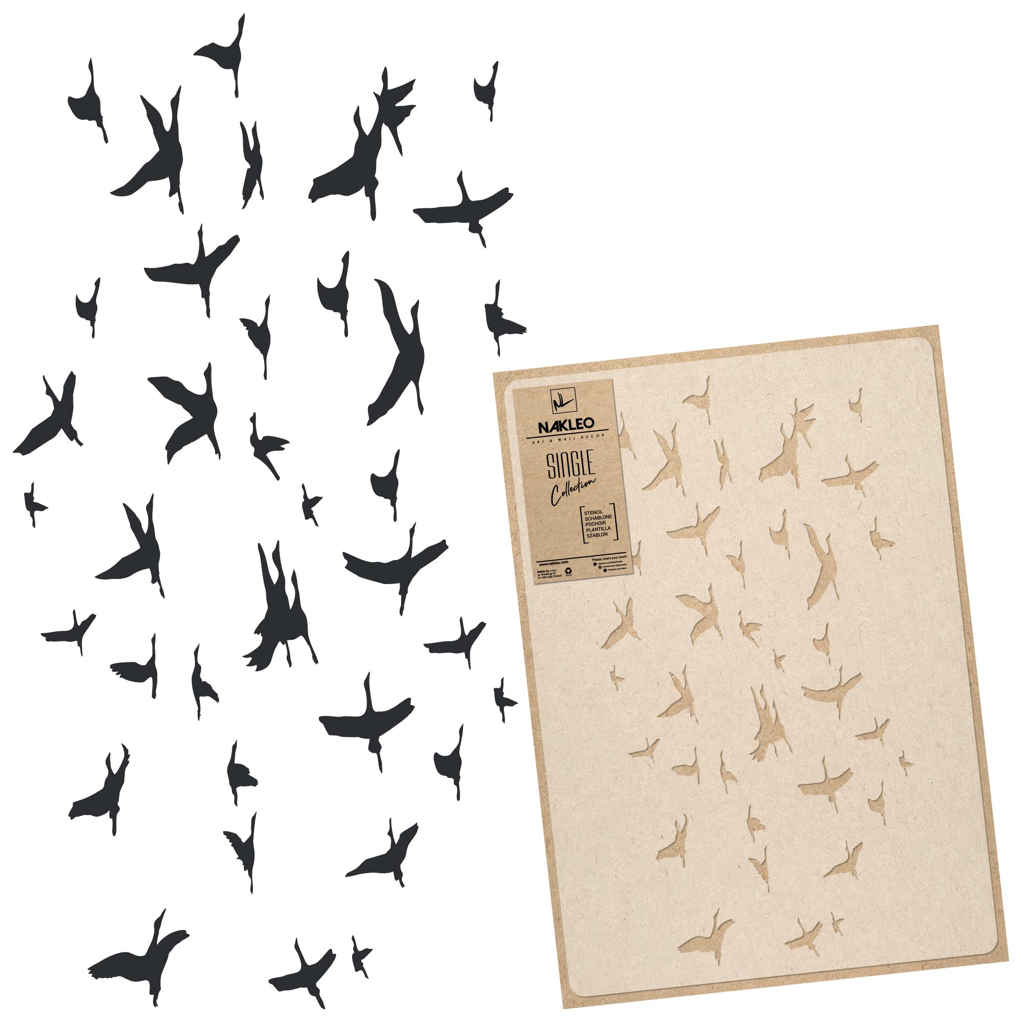 NAKLEO Large Wall Painting Stencil 59x95 cm, Flock of Cranes Silhouette Pattern, Reusable Plastic Template, DIY Art and Craft Home Decor, Floor Wood Fabric Furniture