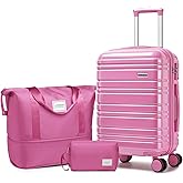 LARVENDER Carry on Luggage 22x14x9 Airline Approved, 20 Inch Hardside Suitcase with Wheels TSA Lock, PC+ABS Lightweight Travel Luggage Sets for Women, Glossy Berry, 3 Piece Set