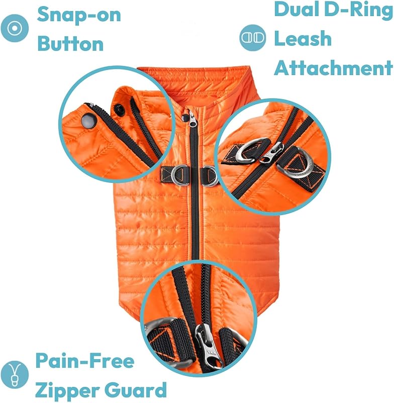 Puffer Weste Hundejacke – Türkis, Groß – Ultra Dünn Reißverschluss Windbreaker mit Dual D Ring Leine – Wasserabweisend Kleiner Hund Pullover Mantel – Hundekleidung für Kleine Hunde Junge oder