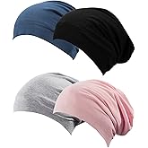 4 Pieces Satin Lined Sleep Cap Slouchy Beanie Slap Hat for Women