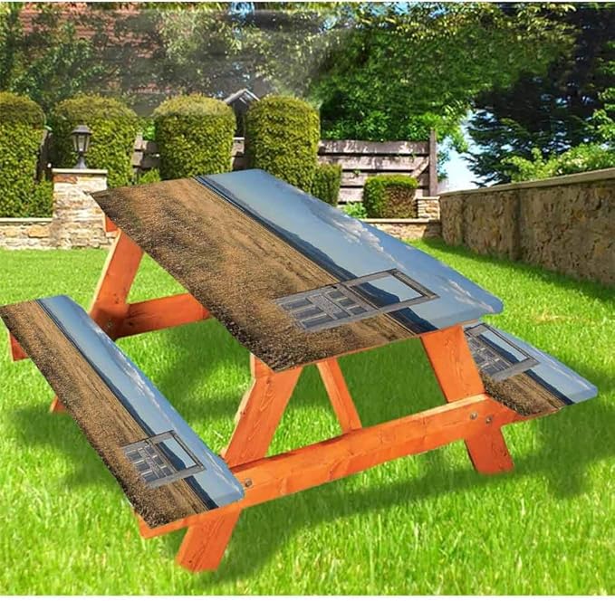 3 Pcs 72" Polyester Deluxe Picnic Table Covers,Old Door