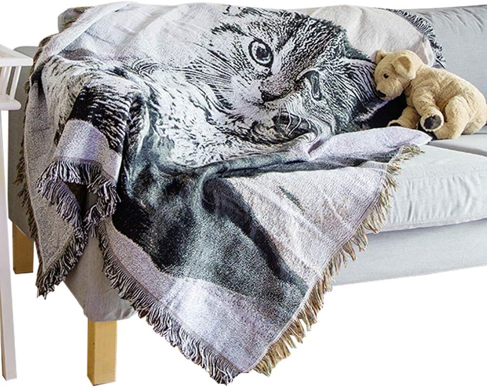 MEIQB Latest Cotton Blankets Multifunctional Sofa Fashion Pattern Court Style Tassel Tablecloth Hanging Pieces Bathroom Mat Sofa Rug, Nordic Sofa Cover Bed Cover (cat)