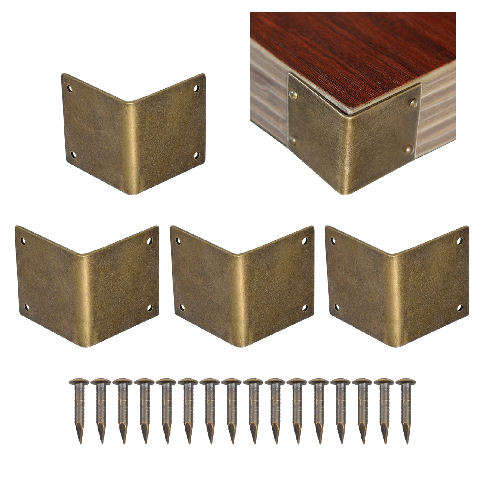 UFURMATE Corner Braces, 4Pcs Right Angle Brass Corner Brace Brackets Heavy Duty 90 Degree Metal Flat Corner Brace with Screws & Plastic Box for Table, Chair, Cabinet (30x30mm)