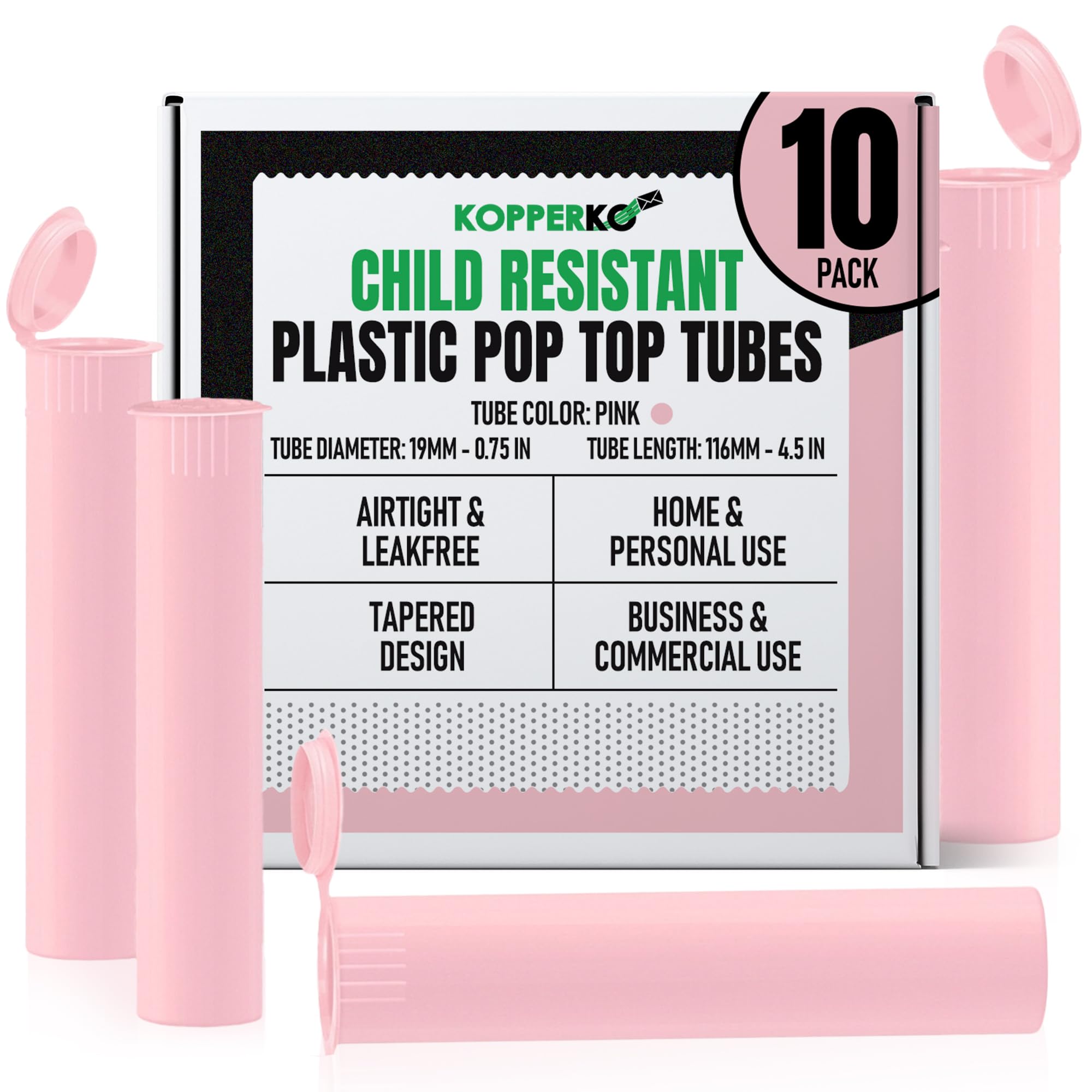 Photo 1 of Kopperko Small Pill Bottle (116mm/4.57 Inch 10-Pack) | Child Resistant Empty Pill Bottles | Small Plastic Tubes with Caps for Spices | Airtight, UV Resistant & Waterproof (Pink Plastic)