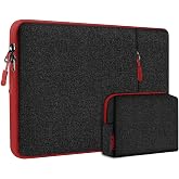 Hseok Laptop Case for MacBook Pro 14 inch with Pocket,Black-red | Compatible with 13.3 inch Mac HP Dell ASUS Lenovo Acer, Polyester Water-Resistant Computer Sleeve for Man &amp; Women