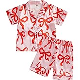 Multitrust Baby Girls Silk Pajamas Set Daisy Floral Girl Short Sleeve Button Down Shirts and Shorts Matching Pj Lounge Set