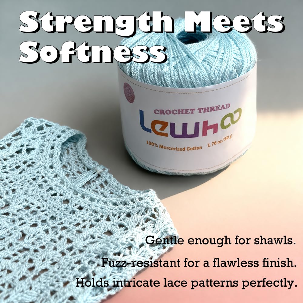 Lewhoo Crochet Thread, 8 Pearl Yarn Balls for Crocheting, 100% Mercerized Cotton Tatting Thread Size 10, Cotton Lace Yarn Hand Embroidery