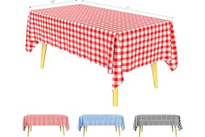 KAshack 3 Pack Red and White Checkered Tablecloth,54"x72" Plastic Table Cloth Disposable, Waterproof Red Gingham Tablecloth, Rectangle Table Cover for BBQ,Party,Birthday,Wedding,Outdoor