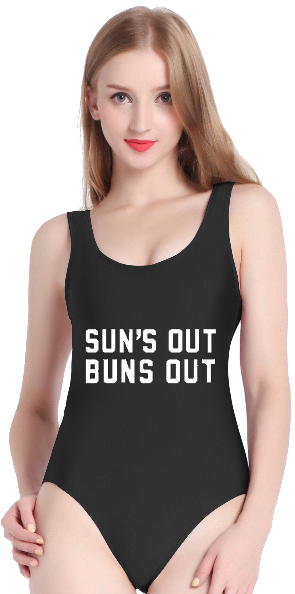 PINJIA Sexy Cute One Piece Swimsuit with High Cut and Low Back Monokini Bikini for Women(MX03) (L, Black SUN\'S OUT)