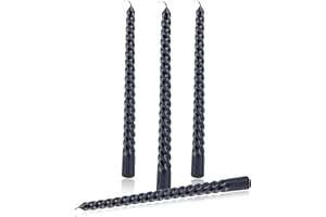 SEVEN LUCKY LIGHT Halloween Candles,Metal Style 10 inch Halloween Taper Candles,8 hrs Clean Burning Spiral Black Taper Candles Set of 4,Ture Dripless Black Candlesticks