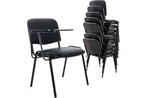 HNY Black Tablet Arm Chairs Set of 15, PU Comfort Office Waiting Room Guest Nesting Stacking Chairs, Reception Chair with Flip-Up Table Conference Chair for School Classroom Training Meeting Room