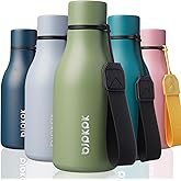 BJPKPK Insulated Water Bottles, 12oz Stainless Steel Metal Water Bottle with Strap, BPA Free Leak Proof Jugs, Mugs, Flasks, Reusable Thermal Flasks for Sports & Travel, Forest Green