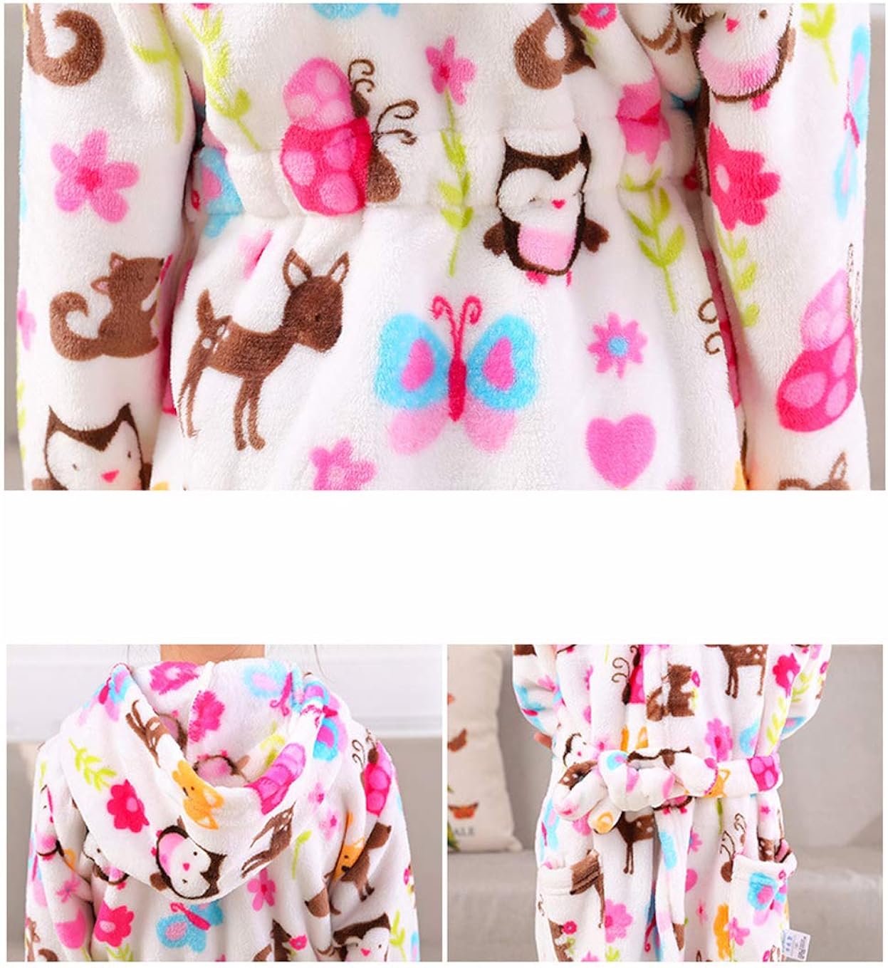 Boys & Girls Bathrobes, Toddler Kids Hooded Robe, Plush Soft Coral Fleece Bathrobe Robes Pajamas Sleepwear for Girls Boys: Clothing
