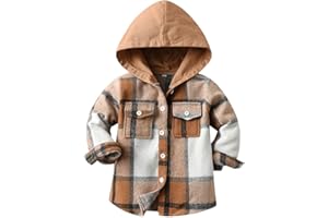 Toddler Kids Plaid Shacket Jacket Boys Girls Flannel Shirts Long Sleeve Button Down Hooded Jackets Warm Coat