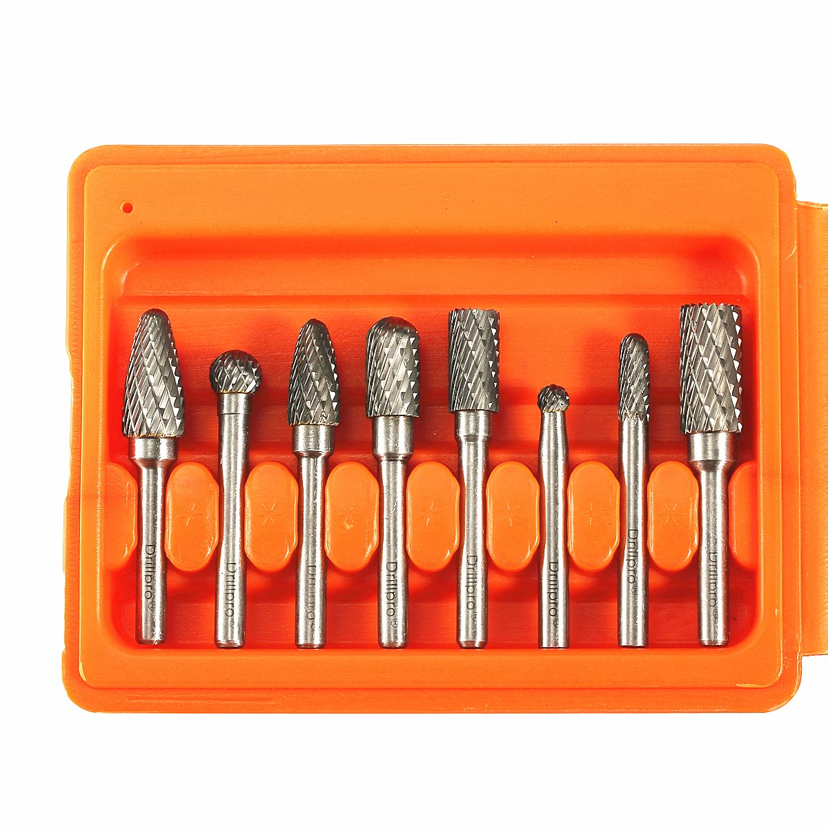 DRILLPRO 8 Pcs Double Cut Carbide Rotary Burr Set 6mm (0.24 inch) Shank