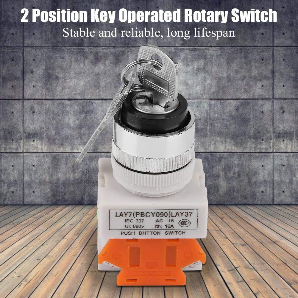 Key Rotary Switch, 2 Position Key Operated Rotary Switch 2 Keys 22mm Mount LAY37-11Y/21 - Image 5