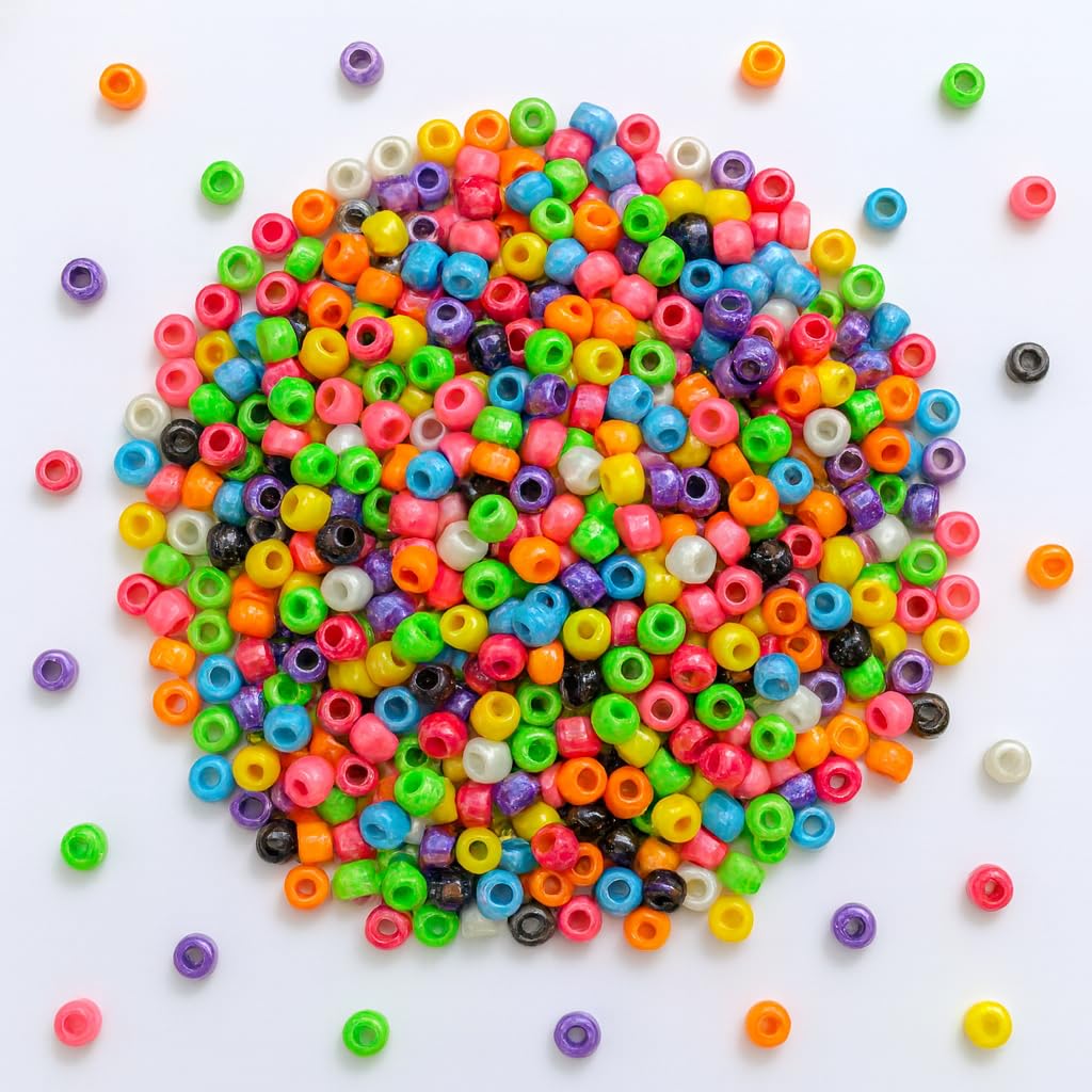 Pony Beads for Bracelet Making – 500pcs Multicoloured Kandi Beads Set for Kids Jewellery, Hair Braids & Crafting Projects | 8mm Plastic