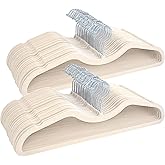 Velvet Hangers, Meegoo Ivory Clothes Hangers, Short Neck Hangers for Clothes Saving Vertical Space, 50 Pack Non Slip Hangers 