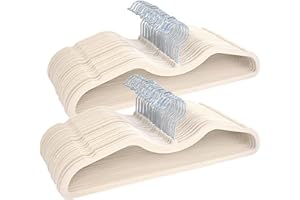Velvet Hangers, Meegoo Ivory Clothes Hangers, Short Neck Hangers for Clothes Saving Vertical Space, 50 Pack Non Slip Hangers 