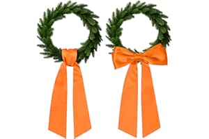 YOIRRAT 2Pcs Fall Wreath Sash for Front Door - Autumn Orange Satin Sash for Wreath Accessories & Thanksgiving Decor