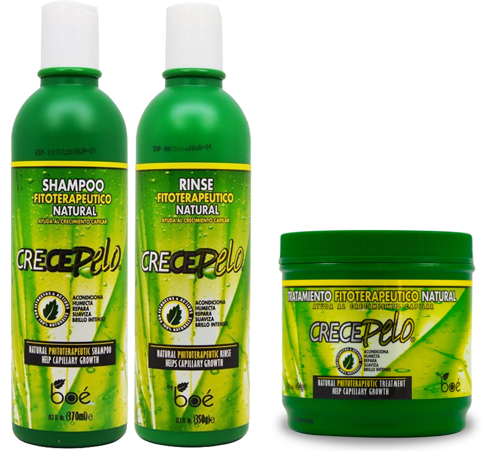 BOE Crece Pelo 3-Piece Set - Shampoo 12oz, Rinse 12oz, and Hair Growth Mask 16oz