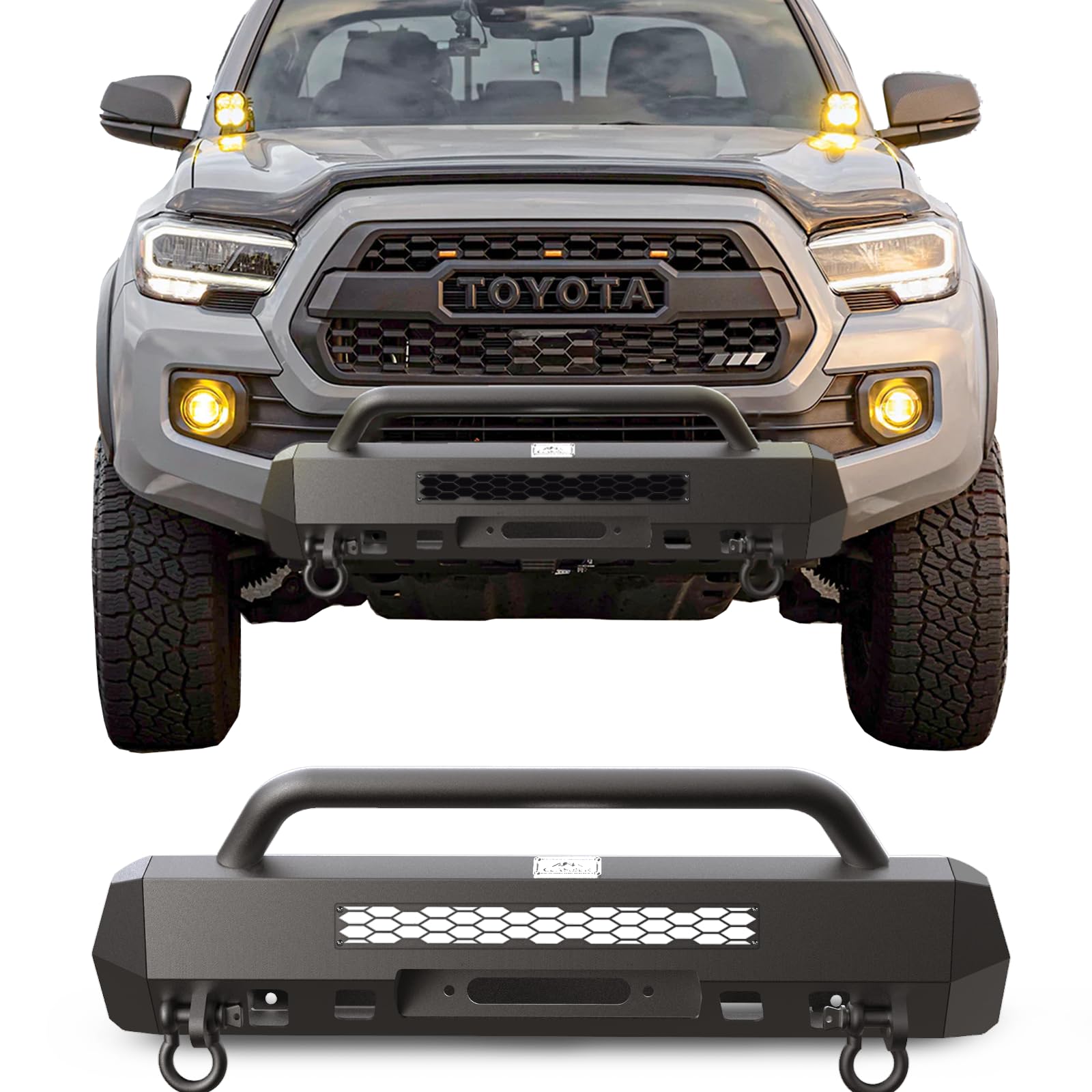 Photo 1 of CLAMBER Heavy-Duty Front Bumper for 2016-2023 Toyota Tacoma 3rd Gen, with Winch Plate & D-Ring Mounts, High Strength Carbon Steel, Bolt-On Installation No Drilling