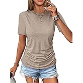 Micticsi Womens Short Sleeve Crewneck T Shirts Ruched Tops Khaki