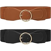 WERFORU Women Elastic Stretchy Wide Belt for Dress Ladies Stretch Thick Waist Belt with Gold O Ring Buckle