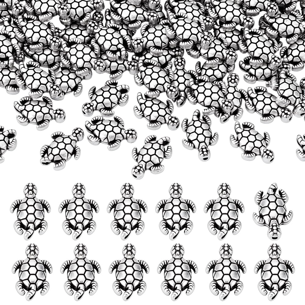 PandaHall Elite – 100 Tibetan Style Tortoise Alloy Beads Separator Beads for Making DIY Jewellery 12.5 x 9 x 4 mm