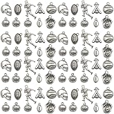 Sailanzi 100pcs Bulk Lots Sport Charms for Jewelry Making,Antique Tibetan Silver Mixed Alloy Bracelet Bangle Charms for Necklace Bracelet Earring Keychain Jewelry Making (SN244-5set)