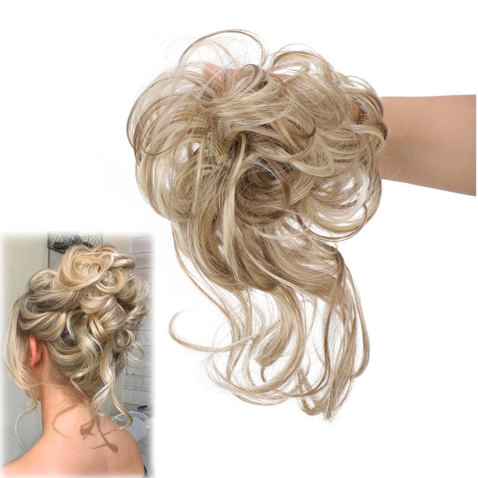 SSKHE Messy Bun Hair Piece for Women Messy Bun Real Hair Hair Bun, Tousled Updo Elastic Hair Bun Hair Piece for Women Synthetic Messy Hair Bun Donut Accessories Scrunchies (Brilliant Brown)