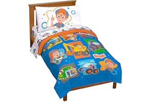 Jay Franco Blippi & Meekah Trucks Toddler Comforter Set - 4 Piece Blue Bedding Sheet Set & Pillow Cover - Super Soft Microfiber Bed Set