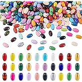 Beadthoven 300Pcs Oval Wood Beads Mixed Colored 9x6mm Wooden Loose Spacer Rice Barrel Shaped Rustic Printed Drum Wood Beads Bulk for DIY Crafts Necklace Bracelets Jewelry Making Supplies Christmas