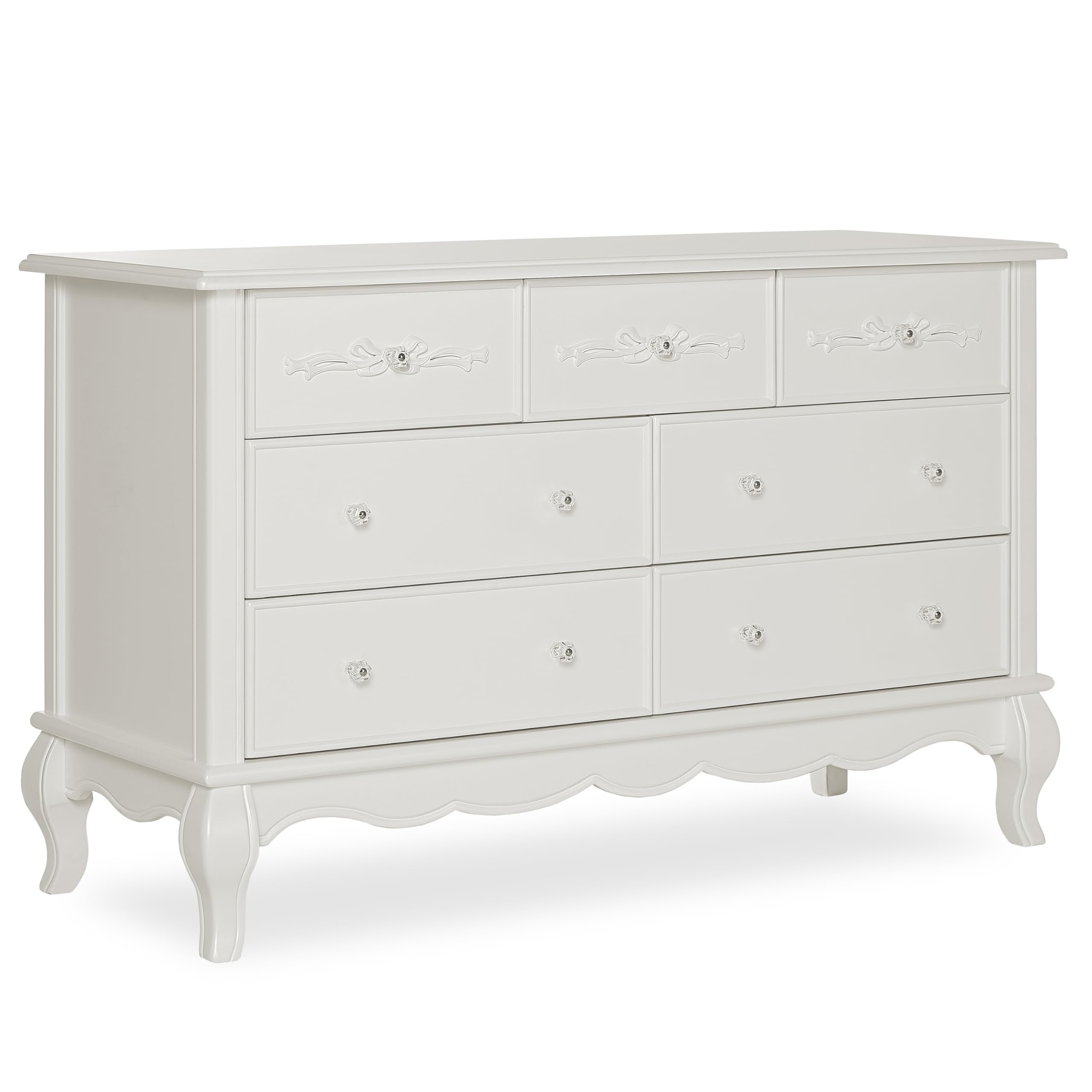 Photo 1 of Evolur Aurora 7-Drawer Nursery Dresser – Ivory Lace | Assembled Double Dresser with Crystal Knobs, Queen Anne Legs, Large Storage for Baby Essentials