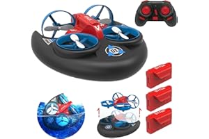 3 In 1 Sea Land and Air 360° Rolling Waterproof RC Drone,AIROKA Four Axis Aircraft High Speed Drift Cars RC Foam Boat Toys,For Beginners and gift to Boys and Girls(red)
