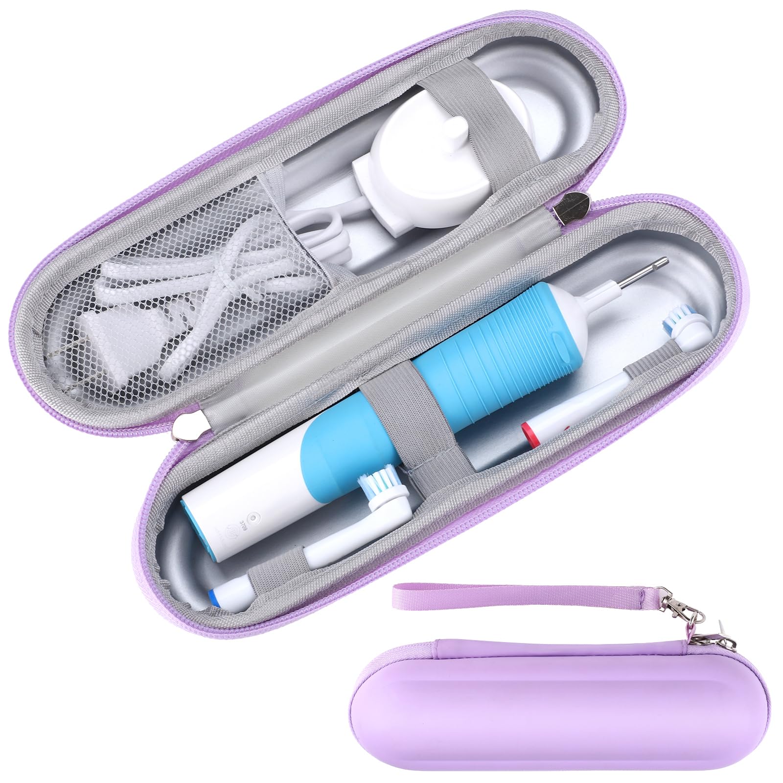 Hemiks Electric Toothbrush Case, Portable Travel Toothbrush Holder with Mesh Pocket for Accessories Storage - Purple Travel Case for School, Business Trips & Travel