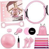 Hoedia 17 PCS Pilates Kit for Women, Pilates Equipment Ring and Ball Set with Resistance Bands, Yoga Strap, Core Sliders, Socks, Bag & Guide for Starter Home Workout Fitness Gym Essentials