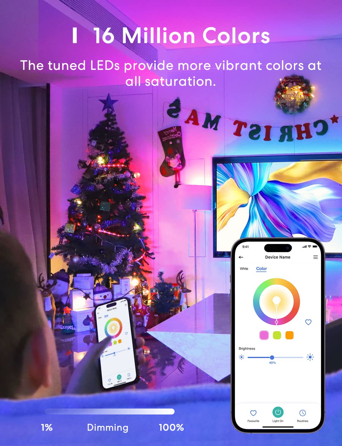 meross Smart LED Light Bulb, Smart WiFi LED Bulbs Compatible with Apple HomeKit, Siri, Alexa, Google Home & SmartThings, Dimmable E26 Multicolor 2700K-6500K RGBWW, 810 Lumens 60W Equivalent, 2 Pack