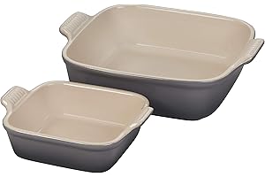 Le Creuset Stoneware Heritage Set of 2 Square Dishes , Small - 18 oz. & Medium - 2 qt., Oyster