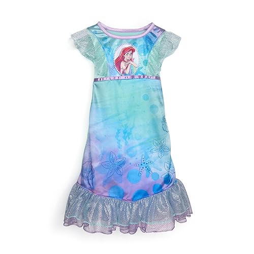 Disney Girls' Little Mermaid Fantasy Gown Nightgown, WATERCOLOR ARIEL 2, Size 8