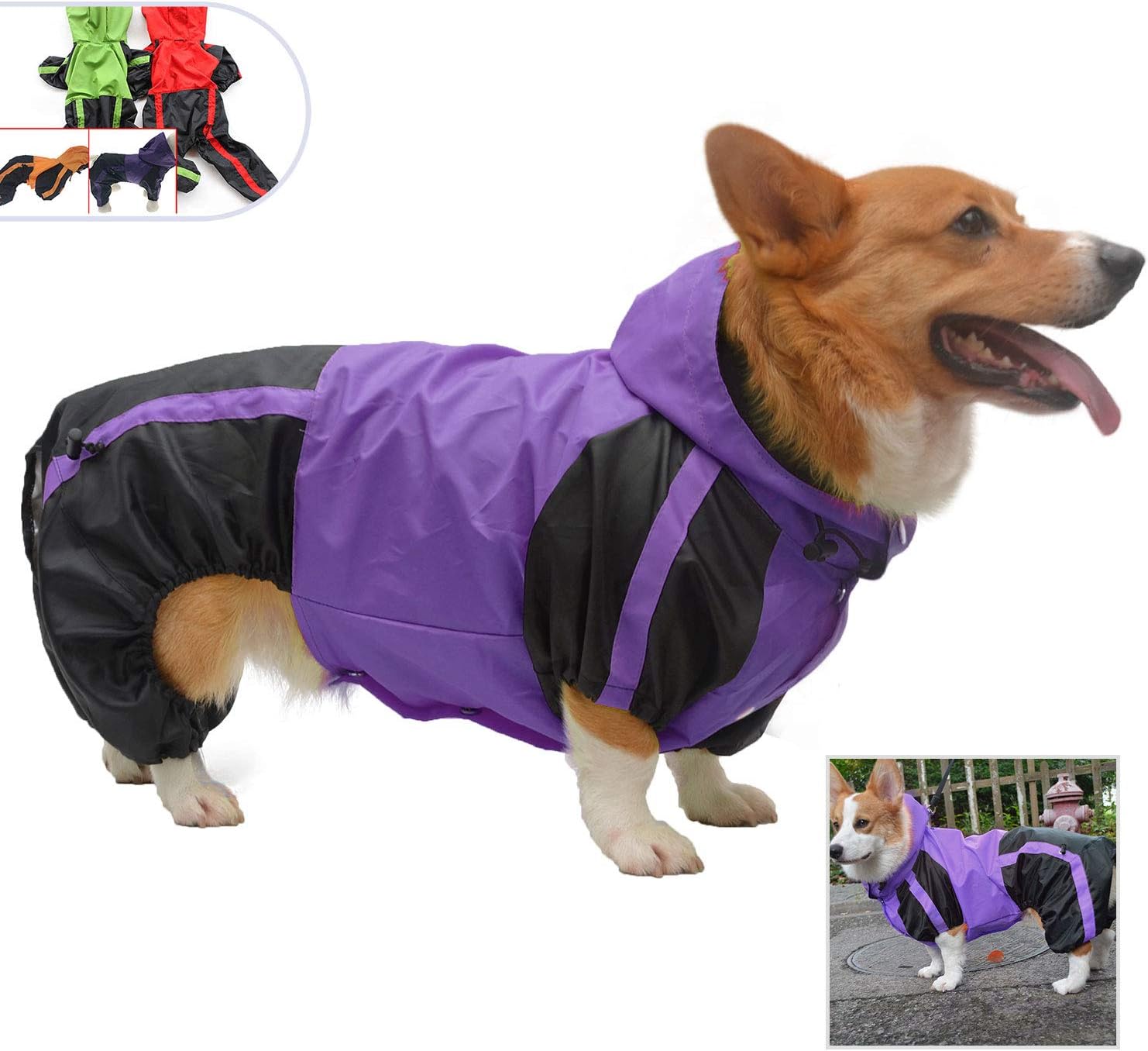 lovelonglong Welsh Dog Hooded Raincoat, Dachshund Rain Jacket Poncho Waterproof Clothes