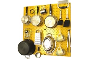 Wall Control 30-KTH-200 YW Kitchen Pegboard Organizer Pots and Pans Pegboard Pack Storage and Organization Kit with Yellow Pe