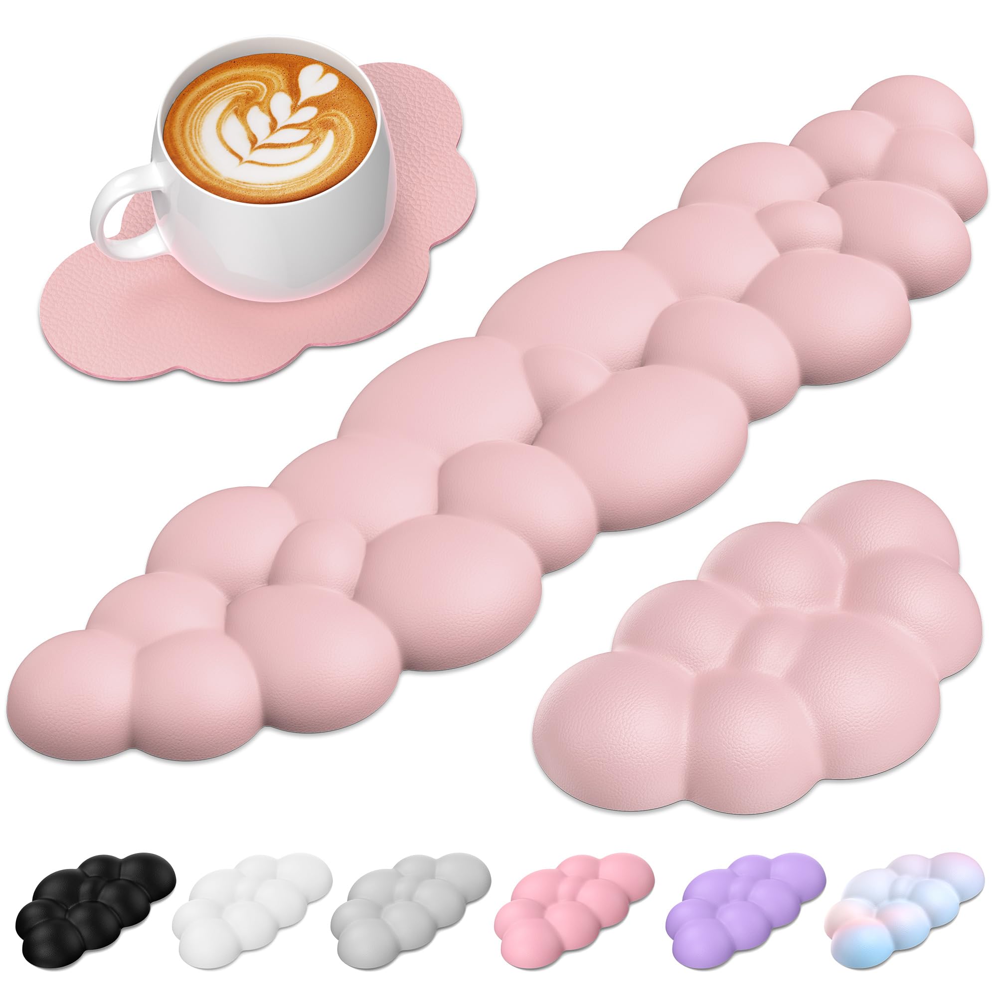 Photo 1 of TECKNET Cloud Keyboard Wrist Rest Set, Cloud Wrist Rest with Non-Slip Base, PU Leather Wrist Pad for Keyboard with Ergonomic Memory Foam for Computer Laptop Office Gaming and Pain Relief, Light Pink