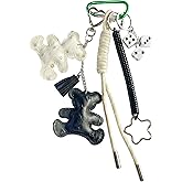 QTKJ Bear Cute Keychain, Hand-Woven Nylon Rope Bag Charm, Bag Accessories Charms for Handbag Backpack Crossbody Rubber Bags, Aesthetic Keychain