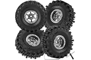hopsupRC RC 1.0 Beadlock Truck Tires for 1/18 1/24 Trx4m SCX24 RC Crawler,RC Wheels Tires.Aluminum 1.0‘’ Beadlock Wheel Rim&1.0in Tires Tyres.Titanium(4PCS)