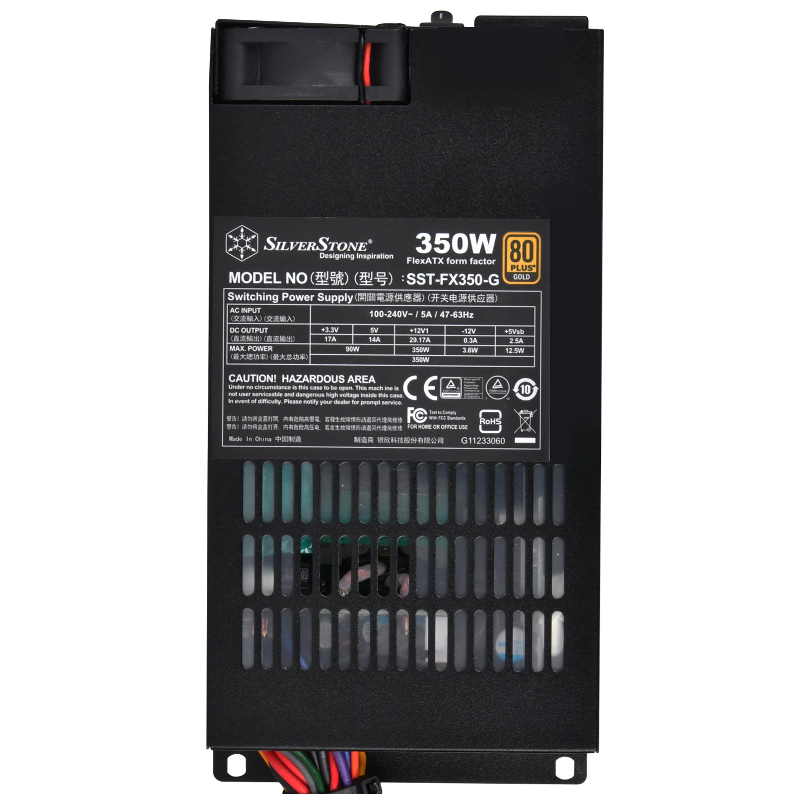 SilverStone Technology 350 Watt Flex ATX Power Supply with Fixed Cables and 80 Plus Gold with 6Pin PCIe Connector SST-FX350-G-USA, Black（Lead-Free Paint）