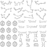 48 Pieces Zodiac Charms For Jewelry Making, 4 Styles Diamond Alphabet Alloy Zodiac Pendants 12 Charms Horoscope Sign Necklace with 24 Cards